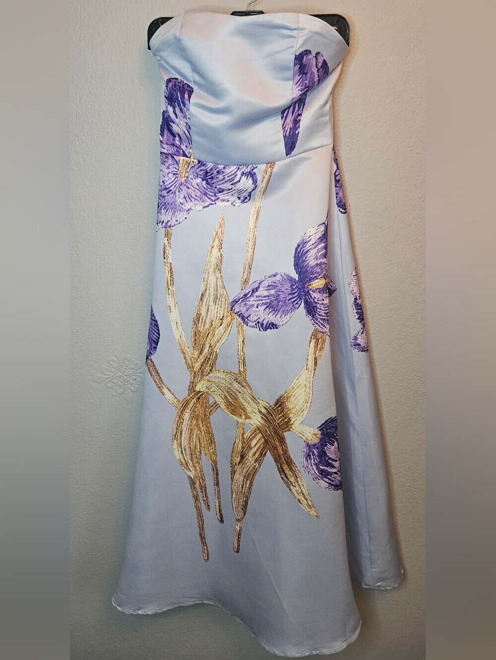 Strapless Lavender Floral Cinch Waist Statement Maxi Dress M